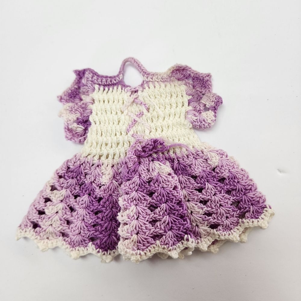 Vintage Crocheted Dress Hot Pad Lavendar and White